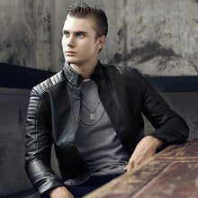 Load image into Gallery viewer, CustOmerD 2019 Autumn New Men's Casual Fashion Stand Collar Slim Leather Jacket Slim Solid Color Leather Jacket Men