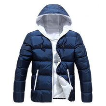 Load image into Gallery viewer, Men Jacket Winter Warm 2019 Fashion Thick Long Sleeve Zipper Pocket Hooded Hoodies Patchwork Male Parka Slim Coat Plus Size