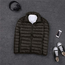 Load image into Gallery viewer, 2019 autumn winter ultra thin lightweight down jacket men stand collar white duck down coat plus size S - 4XL
