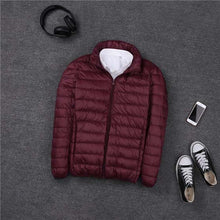 Load image into Gallery viewer, 2019 autumn winter ultra thin lightweight down jacket men stand collar white duck down coat plus size S - 4XL